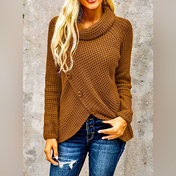 Cowl Neck Asymmetrical Hem Sweater - Picture 1 of 2